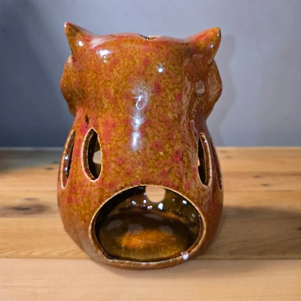 Hobby Lobby Ceramic Owl Candle Holder Brown Gold Reactive Glaze 6.9in HL9182185